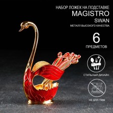 Set of spoons on the stand Magistro Swan, 7.5 × 4.5 × 15 cm, 6 pcs, red red color