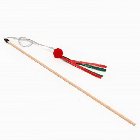 Domesticon-pitch "Ball with ribbons" on a wooden stick for cats, red,-1