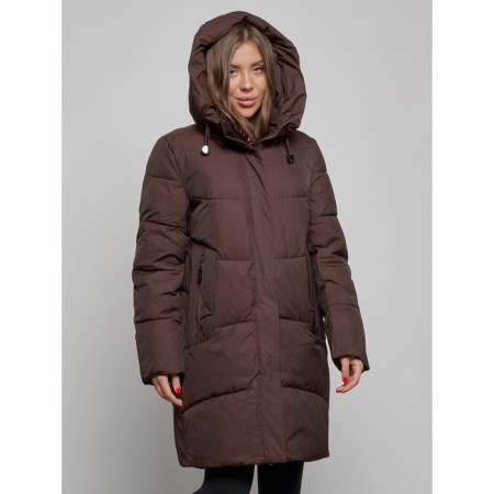 Coat insulated winter female, size 52, dark brown color-5