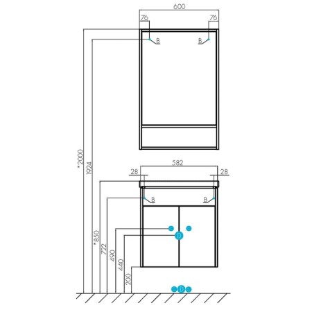 Mirror cabinet Aquaton "Fly 60" Color White, oak craft-1