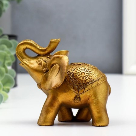 Souvenir Polystone "Elephant in the Golden Popone with Patterns" Lacu 10x5x12 cm-2