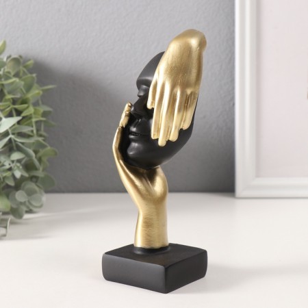 Souvenir Polystone Bust "Mask with golden hand" Black mix 4.6x5.1x17.5 cm-4