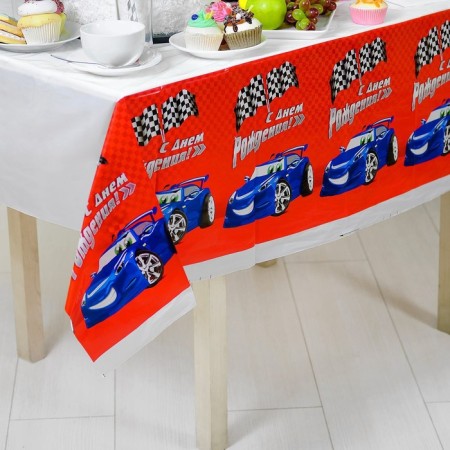 The single tablecloth “Happy Birthday”, car, 180x137 cm-2