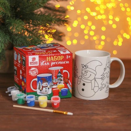 Set of mug for coloring "Snowman" 250 ml, paint 6 cv 2 ml, brush