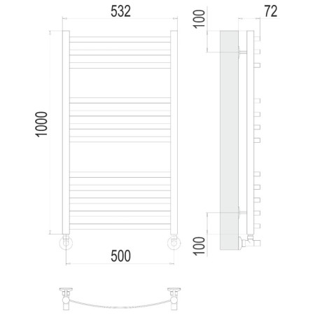 Water towel Terminus "Aviel" P12, 500x800 mm, lower connection, chrome-2