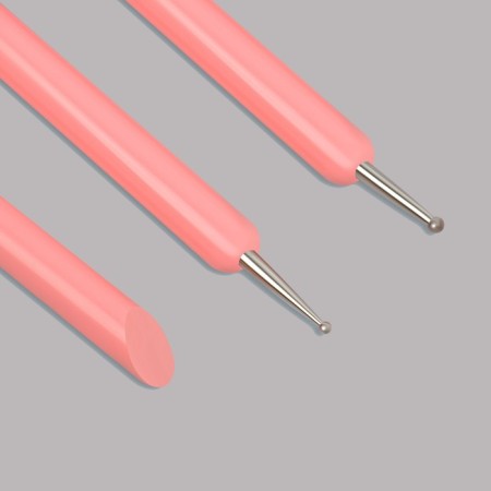 Set for building and design of nails: flat brush - Dots 2 pcs, flat brush - Pusher, Pink color-2