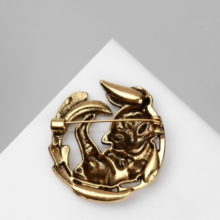 Brooch "Tiger" in the foliage, the color is light brown in black gold-2