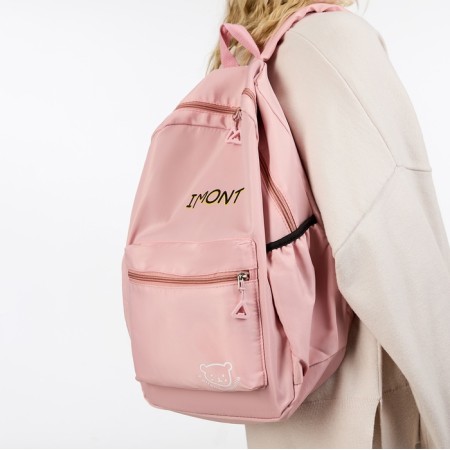 A backpack with a zipper, 3 outer pockets, pink color-5