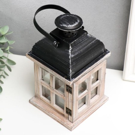 Summary tree for 1 candle "Lantern - windows" aged white 22x11.5x11.5 cm-3