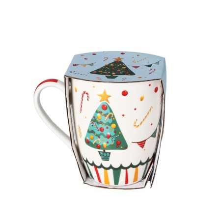 Porcelain mug in gift packaging of the share "New Year. Christmas tree ", 350 ml, white color-4