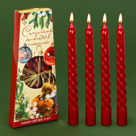 New Year's candles twisted "fairy -tale moments", without aroma, set 4 pcs, height 15 cm-1