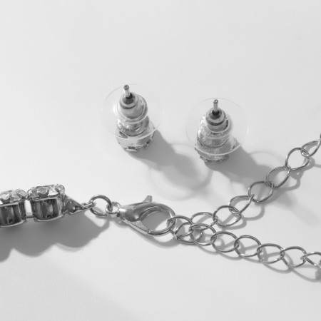 Set 3 objects: earrings, necklaces, bracelet "ice" circle, white color in silver-2