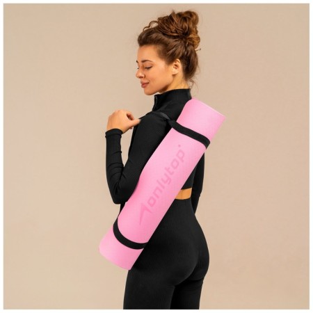 Fitness and yoga mat, 183x61x0.6 cm, gray/pink color-6
