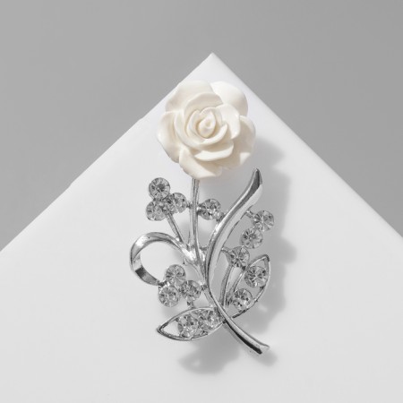 Brooch "March 8", Rose is tender, white color in silver-1