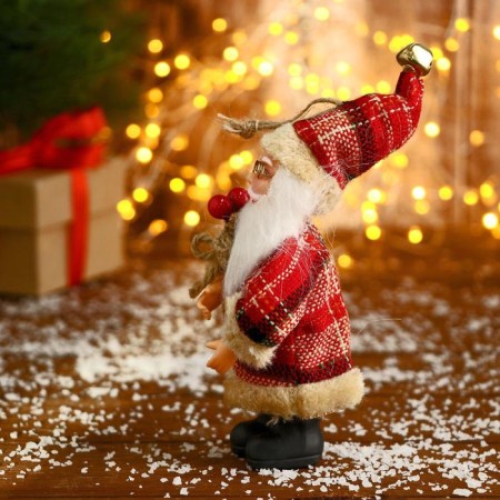 Santa Claus "in a red checkered fur coat with a bag" 14 cm-1