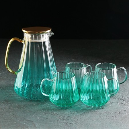 Magistro gradient glass drinks set, 5 items: a jug of 1.8 liters, 4 circles 300 ml, turquoise color-1