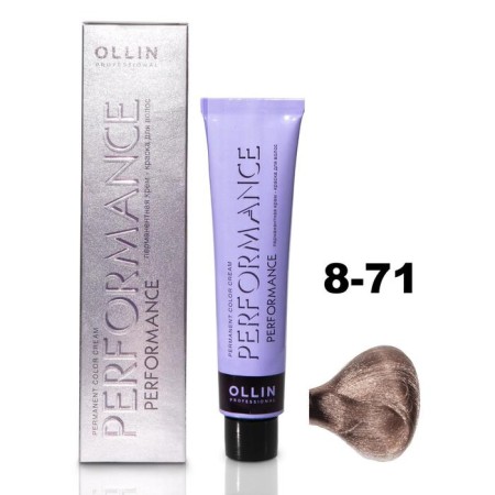 OLLIN PROFESSIONAL PERFORMANCE hair cream, tone 8/71 light brown-pepper, 60 ml