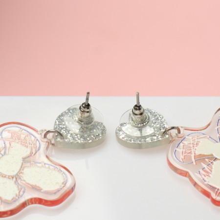 Acrylic earrings "flowers" drawn, colored in silver-1