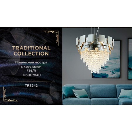 Crystal chandelier with Ambrella Light, Traditional, Tr5242, E14, Silver Color-5