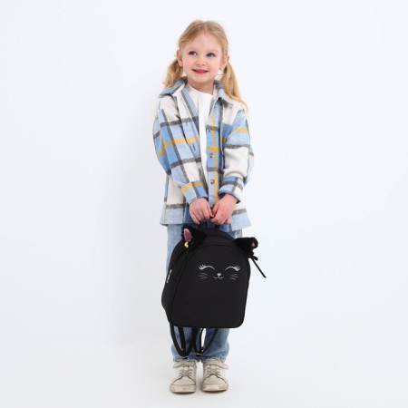 School textile backpack with ears on the hairpins "Cat", 27x23 cm, black color-16