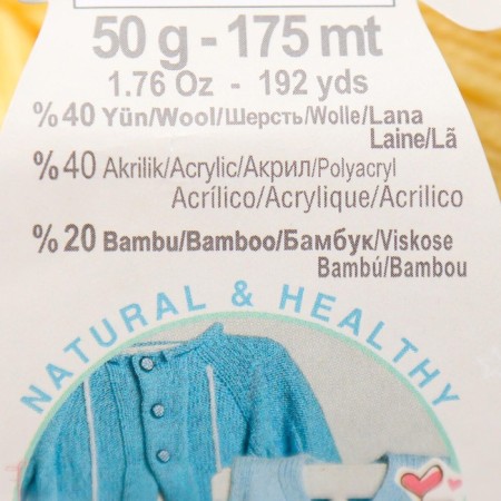 Yarn "Baby Wool" 40% wool, 40% acrylic, 20% bamboo 175m/50g (187 lemon)-2