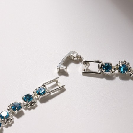 Bracelet with rhinestones "ice" stream, blue color in silver, 18 cm-1
