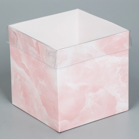 Gift box for flowers with PVC lid, packaging, "marble", 12 x 12 x 12 cm-2