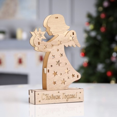 LED figure "Angel" 12 × 20.5 × 5 cm, wood, batteries LR41x3, glow warm white-1