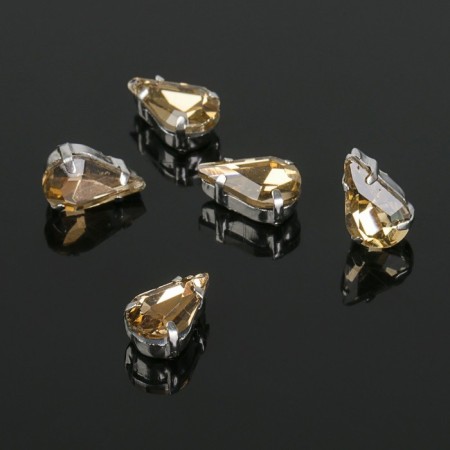 Rhinestones in DSAPs (set 5 pcs.), 6 × 10 mm, shampan color in silver