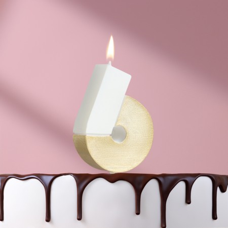 Candle in the Manhattan cake, number "6", white with gold, 5 cm