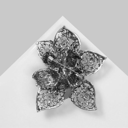 Brooch "Flower" double, gray color in black silver-1