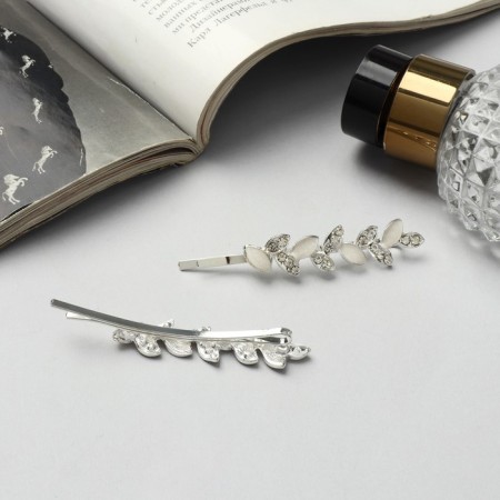 Invisibility for hair "Annabell" (set 2 pcs) White petal, 6.5 cm, silver-1
