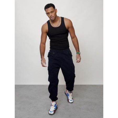 Cargo jeans men, size 52, dark blue color-6