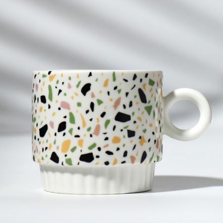 Ceramic "stone" mug, 250 ml, white color-1