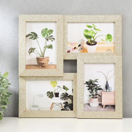 Photo frame plastic in 4 photos 10x15 cm "sparkles" gold 30x30 cm