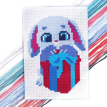Set for creativity. New Year's embroidery with a cross "New Year! Bunny with a gift ”, 14 x 10 cm-3