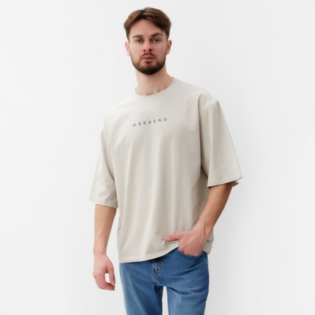 Men's T-shirt Mist Weekend, size 52, gray-beige