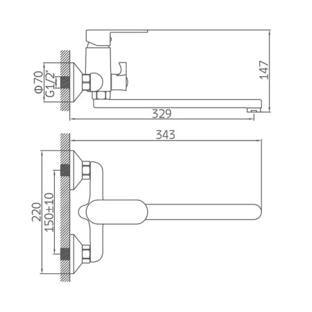 Accoona A7154 bathtub, one -leaf, with shower set, brass, chrome-8