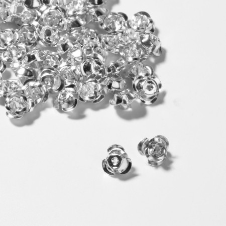 Busina "rose", set 50 pcs., 6 mm, color silver-1