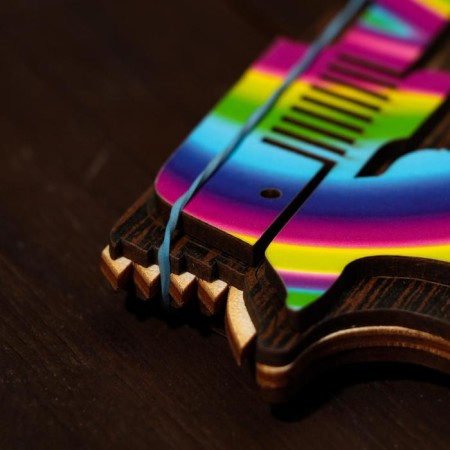 Wooden souvenir "Rezin -shot, rainbow lines" + 4 elastic bands-3
