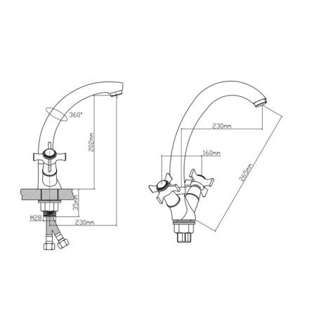 Kitchen mixer BOOU BA5330-1F-E020-B723, two-welfare, brass, chrome-4