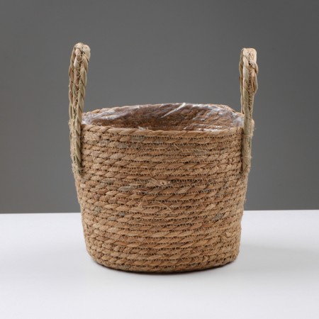 Kashpo wicker "Kenya" cylinder with handles, 21.5x21.5x18.8 cm, natural