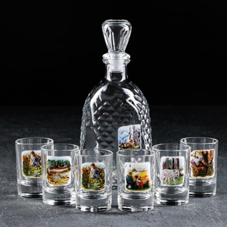 Set of drinking "Okhota-fish", 7 items: Capherine 500 ml, stack 50 ml, 6 pcs, in a suitcase-5