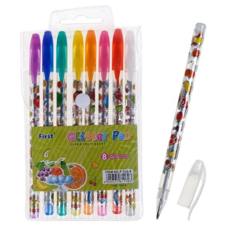 A set of gel pens, 8 colors, a body with a pattern, metallic, in a blister on a button