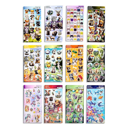 A set of paper stickers 10 x 22 cm, 12 cards, 219 stickers-1