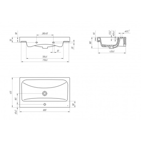 Cersanit Moduo 80 Slim sink, with 1 hole-3