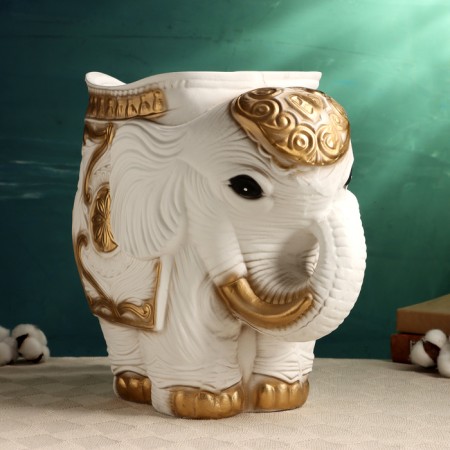 Figure Kashpo "Elephant Medium", white-gold 6 l/ 35x22x36cm-5