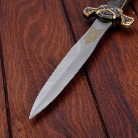 Dagger, chrome blade, black cover with stones, 36 cm-4