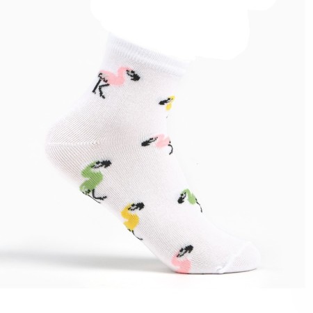 Women's socks, white color/flamingos, size 38-40