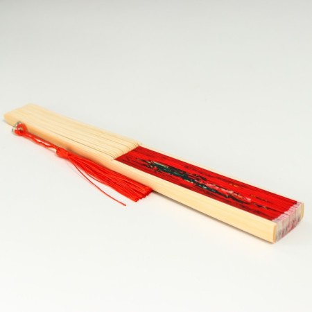 Fan Bamboo, Textile H = 23 cm "Ventka with roses" red, with a brush-2